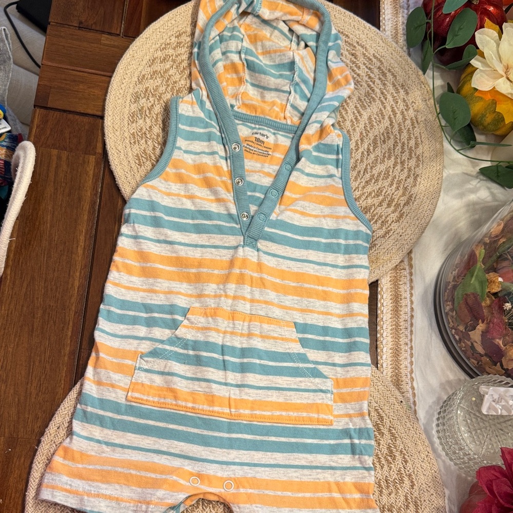 Carter's Orange and Teal Striped Romper. New without tag